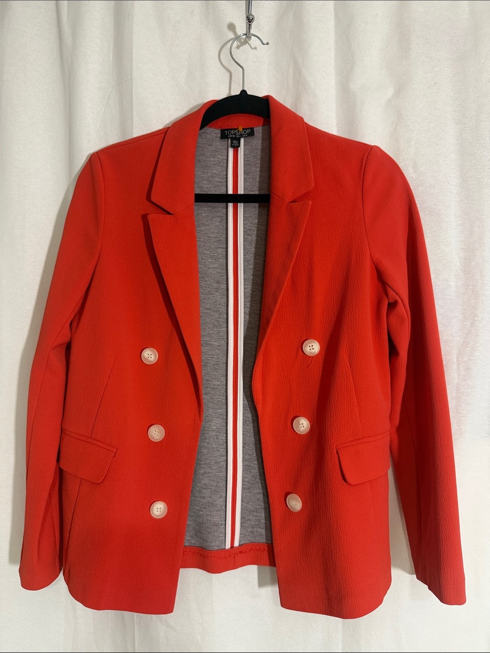 Topshop Bright Red Double-Breasted Blazer with Contrast Trim